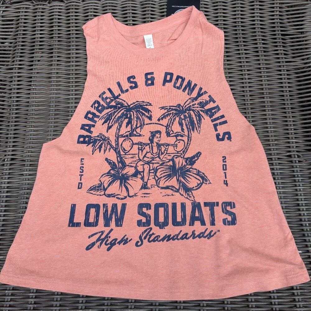 Barbells And Ponytails " Beach"  Crop Racer Tank Top  NEW